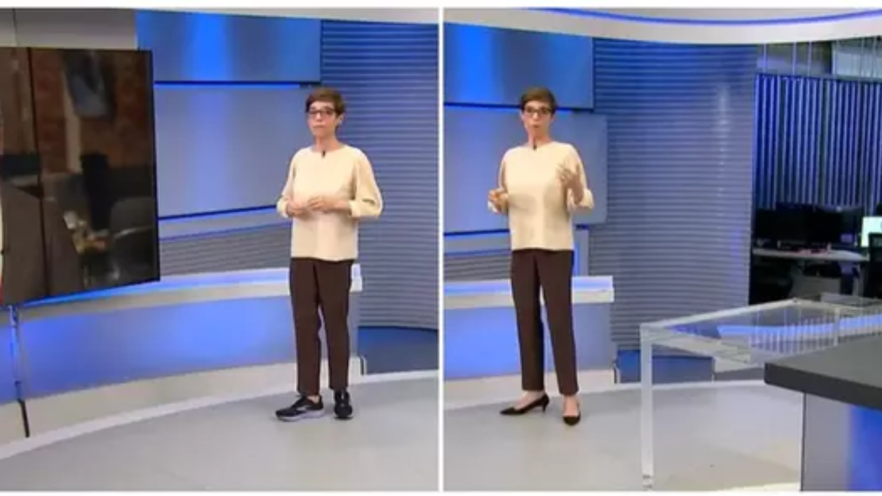 A apresentadora do Jornal da Globo trocou tênis por salto e deu o que falar nas redes sociais (foto: Divulgação)